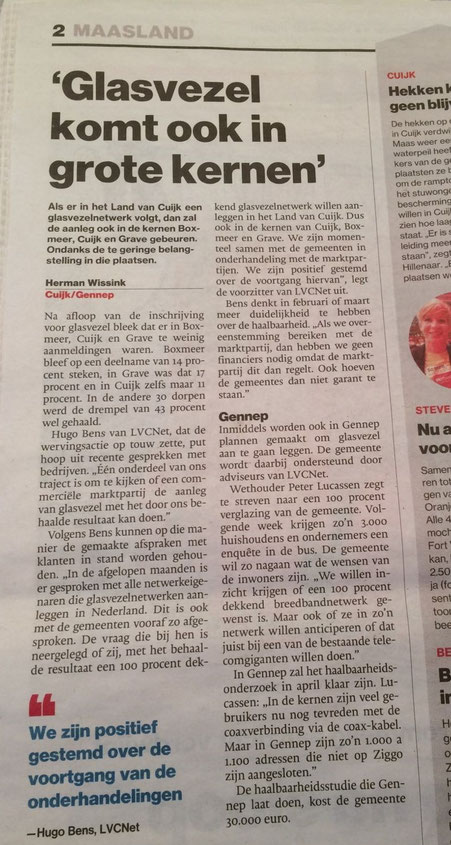 Ondertussen houden we de pers op de hoogte van het glasvezel project met persberichten.