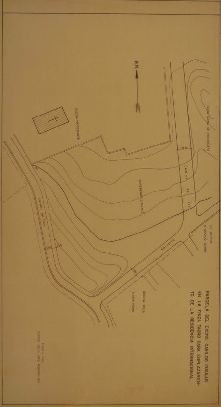 Plano de situación de la parcela en Parque Tahoro, Puerto de la Cruz, destinada a la Residencia Canaria de Cultura Internacional.