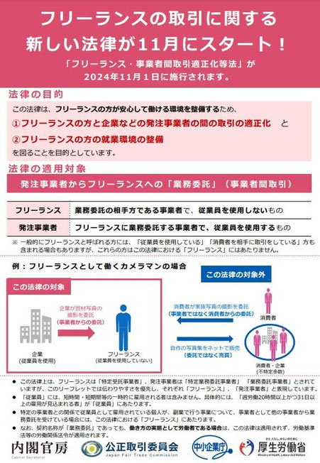 フリーランスの取引に関する新しい法律が11月にスタート!