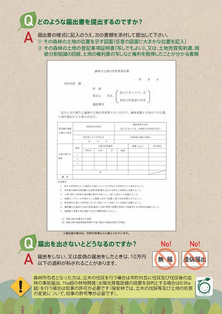 森林の土地の所有者届出制度の概要裏