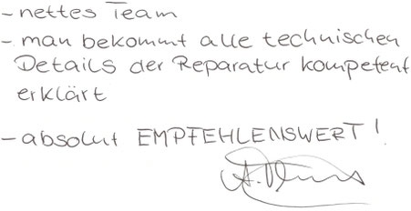 Kundenempfehlung nach erfolgreicher Pumpenreparatur beim LPG-Umrüster