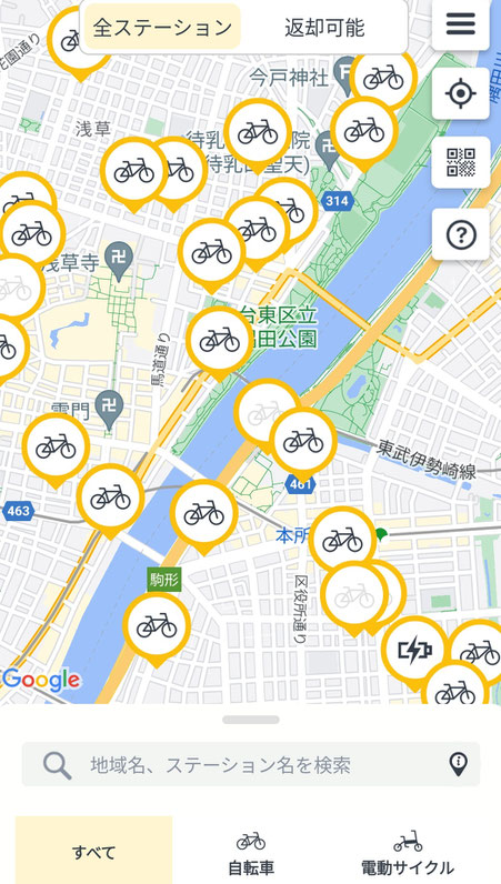 Certain areas of Tokyo have a high density of rental ports, like the Asakusa area on the eastern side.