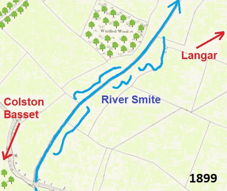 Although the River Smite was straightened in the 1790s, parts of the old river course can still be seen on this map 100 years later. They are gone now.