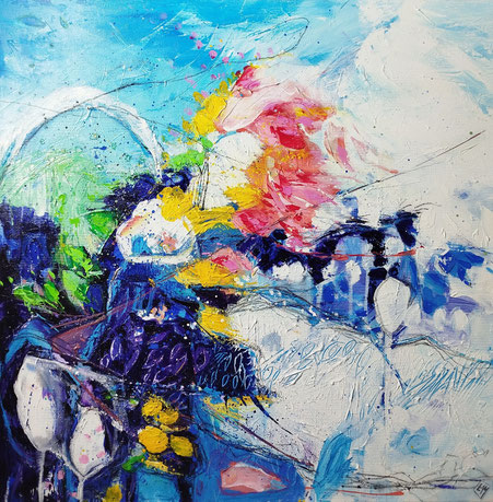 Elisabeth Augndre artiste peintre en Ariège acrylique impressionnsime fantaisie en jardin 43