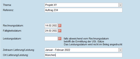 Rahmendaten zur Rechnung