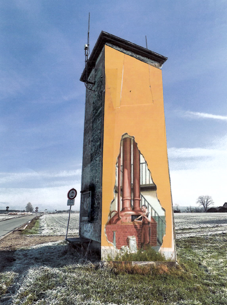 So könnten sich die Adelsdorfer Künstler die Fassade des Trafoturms vorstellen. Fotomontage: Verein Schlosskunst Adelsdorf