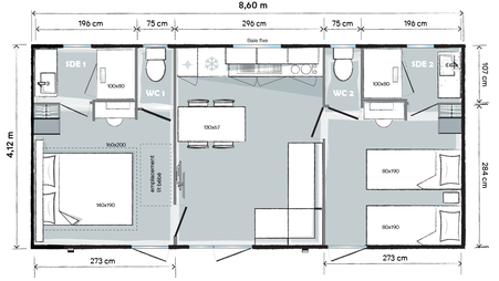Plan Mobil Home Lux 2 ch - Camping Gers Arros