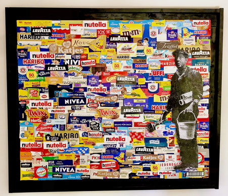 Divo Santino 2023, Collage, Marken, Plakatwand, hanuta, nivea, katjes, haribo, lavazza, monte, twix, nutella, duplo, ferrero, bären marke, ricola, babybel, bonbel, raffaelo, geramont, prinzen rolle, meica, tuffi, m&ms, miracoli, marzioan, barilla, ravioli