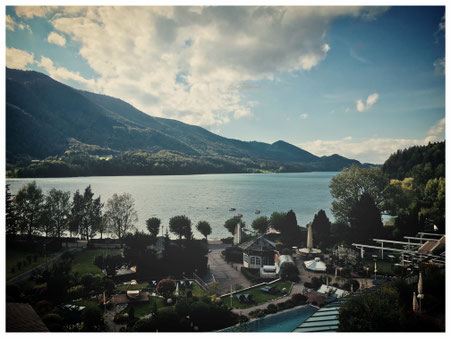 Der herrliche Blick von unserem Balkon im Ebner's Waldhof am Fuschlsee