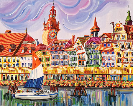 LUCERNA (LUCERNE). Huile sur toile. 81 x 100 x 3,5 cm.