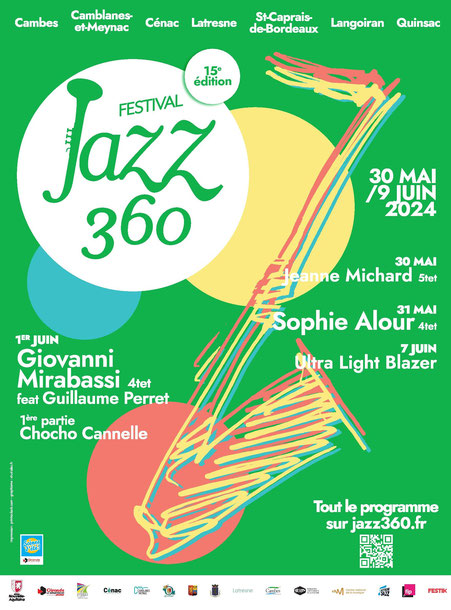 Affiche du Festival Jazz360 2024. communication numérique Site internet / Facebook / Instagram / Youtube