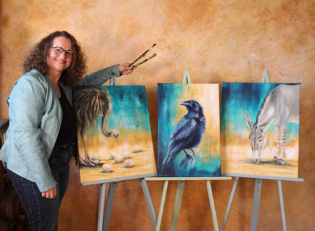 Gesehen. Gehört. Bewahrt - Hiob - Vogel Strauß, Rabe, Wildesel - Ölgemälde - Kunst - Küsntlerin