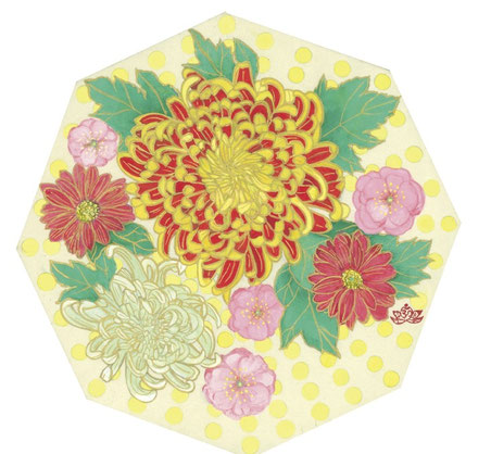 [題名]さ‥歳寒ニ友-花巡り- [号数]変形SSM [技法]日本画 (細川和紙　岩絵具　純金泥)