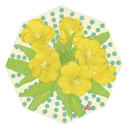 [題名]ま‥待宵草-花巡り- [号数]変形SSM [技法]日本画 (細川和紙　岩絵具　純金泥)入稿