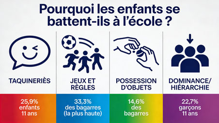 Les 4 principales causes des bagarres à l'école (données de Boulton 1993)