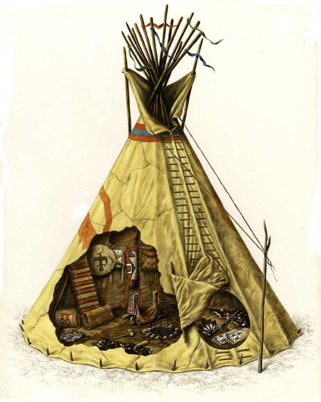 TEPEE SIOUX, di A.Molino. Tempera su cartone. Da FOCUS, 1994