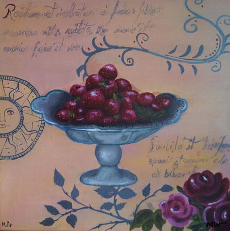 Erdbeerschale - Acrylbild