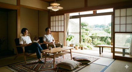 和室で過ごす夫婦の様子