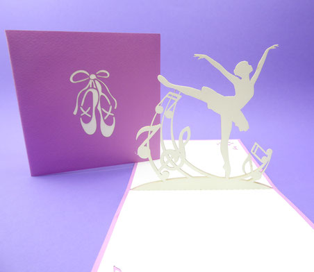 Carte kirigami danseuse ballerine rose