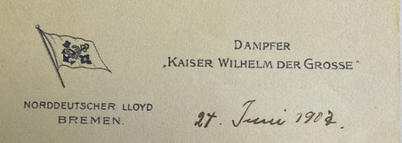 Briefkopf vom Dampfer „Kaiser Wilhelm der Große“ 1907 