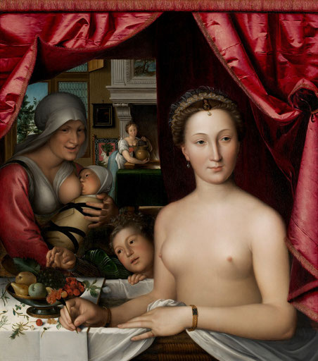 Diana von Poitiers nach einem Gemälde von François Clouet, links ihre Amme, 1570