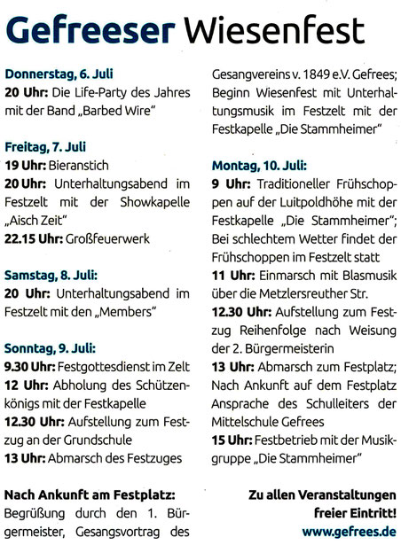 Wiesenfest Gefrees  Do. 06.07.2017 - Mo. 10.07.2017 Programmübersicht