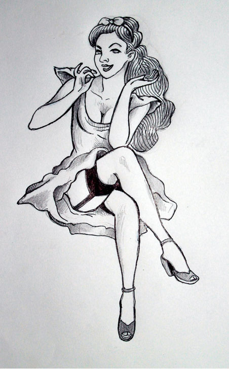 Pin up - disegno a penna e sfumato a matita