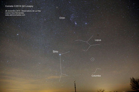 Imagen de gran campo de la zona sur con el cometa marcado en círculo.