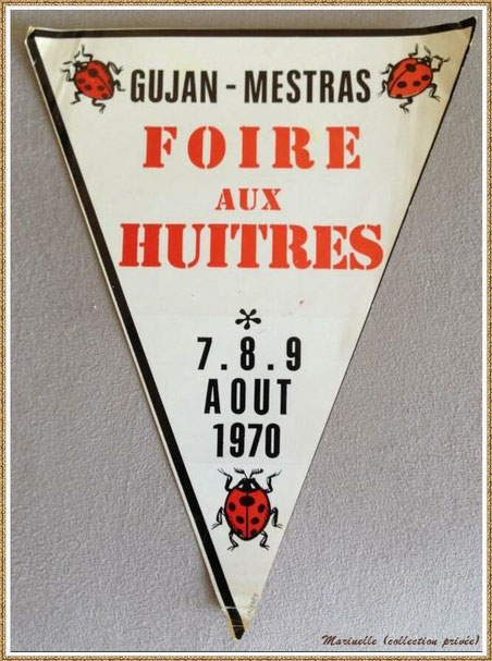 Gujan-Mestras autrefois : Autocollant 1ère version pour la 2ème Foire aux Huîtres des 07, 08 et 09 août 1969, Bassin d'Arcachon (collection privée)