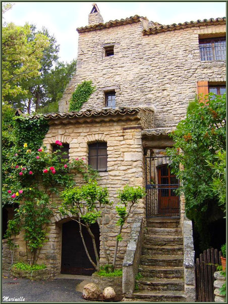 Ruelle verdoyante et fleurie avec ses belles bâtisses anciennes - Goult, Lubéron - Vaucluse (84) 
