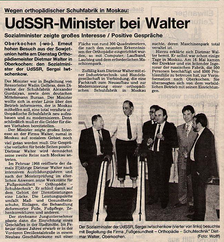 Orthopedie Walter - Zeitungsausschnitt "UdSSr-Minister bei Walter"