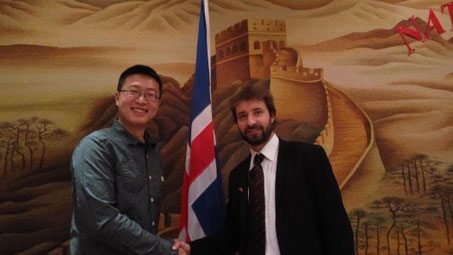 Yang Shu, PhD-candidate and David Finger at the Chinese embassy in Reykjavik