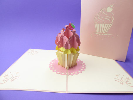 carte pop-up anniversaire cupcake rose pâtisserie