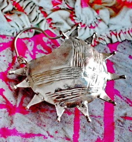 Suraja Praktika: sterling-silver shells with lattice etching; close-up