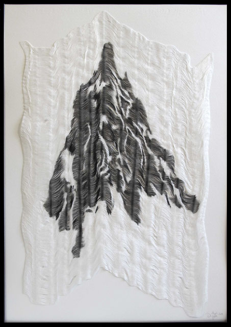 Paysage, 2021.  Tissage  de coton et peinture à l’encre de chine,  70x50 cm.
