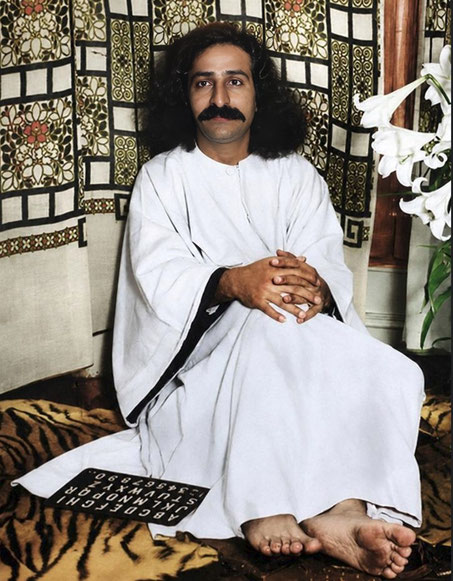1932 - Meher Baba at the Davy's home in Kensington, London. Image rendition by Anthony Zois.