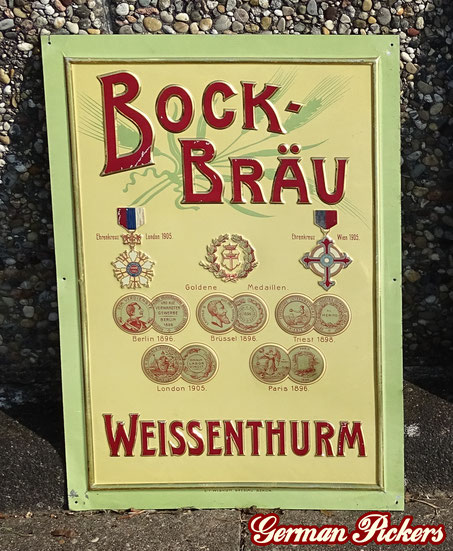 Bock - Bräu Weissenthurm - Blechschild  Koblenz Weissenthurm um 1910  Hersteller Wiskott Breslau Berlin, 52 x 35 cm 