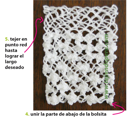 Paso a paso: bolsita para Primera Comunión tejida a crochet en el punto red de flores margaritas