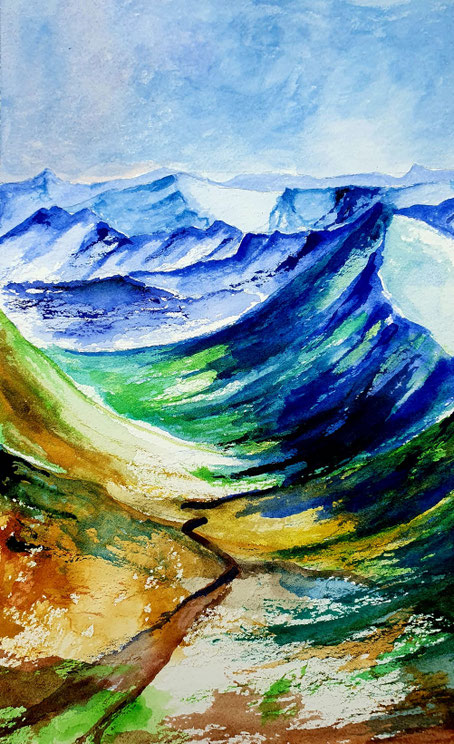Blaue Berge Aquarell, 2026,