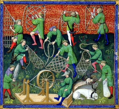 Le livre de Chasse de Gaston Phébus, folio 53v. (Bnf/dept.manuscrit; ms. fr. 619 et 616, années 1387-1389).