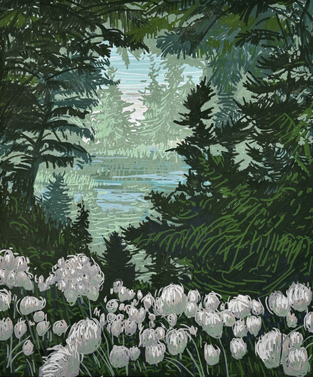 Asta Rode, Zwischenspiel, Acrylstift auf Leinwand, 50x60 cm, 2025