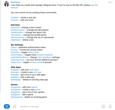 Creando el bot en Telegram con un nombre