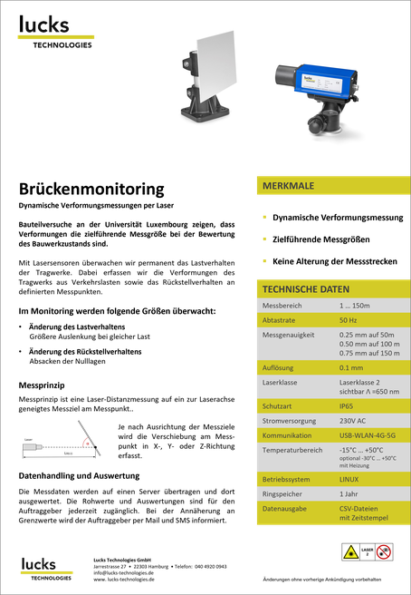 Datenblatt Lasermesssystem für Bauwerksmonitoring