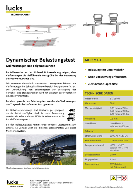 Datenblatt mobiles Lasermesssystem für dynamische Verformungsmessungen