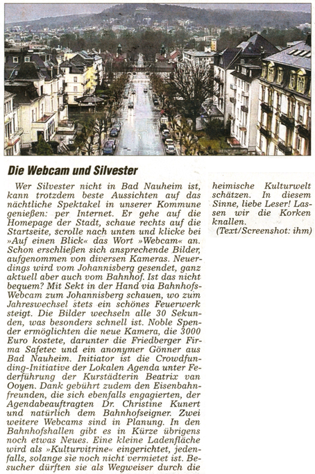 Bad Nauheim: Webcam und Silvester, Artikel und Foto: Petra Ihm-Fahle, WZ 28.12.2013