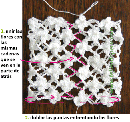 Paso a paso: bolsita para Primera Comunión tejida a crochet en el punto red de flores margaritas