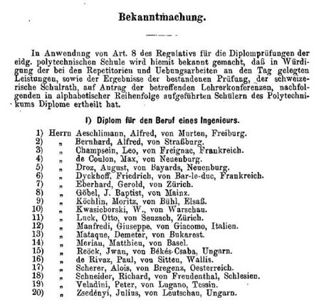 Frédéric Dyckhoff, Studienabschluss am 24.3.1877 in Zürich, Studentenliste