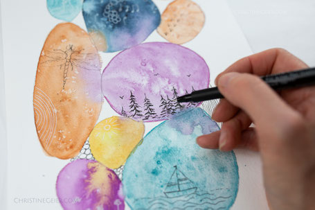 Kiesel Bild · Aquarell · Malerei · Seelenbilder Kinder · Geburtsgeschenk Kunst · spirituelle Tiermalerei · persönliche Auftragsmalerei · Natursymbolik Kunst · intuitive Malerei