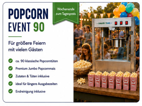 Popcorn Event 90 Paket mit Popcornmaschine und frischem Popcorn für größere Feiern mit vielen Gästen