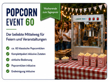 Popcorn Event 60 Komplettpaket mit Popcornmaschine, Premium Popcornmais und Popcorntüten für Veranstaltungen